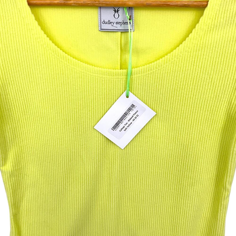 NWT Dudley Stephens College Shirt Womens XS Soft Yellow Ribbed Fleece Top Neon - Picture 3 of 15